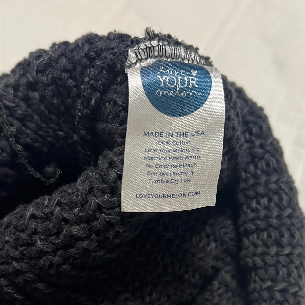 Love Your Melon Black Knit Beanie with detachable black Pom Pom - Picture 4 of 4
